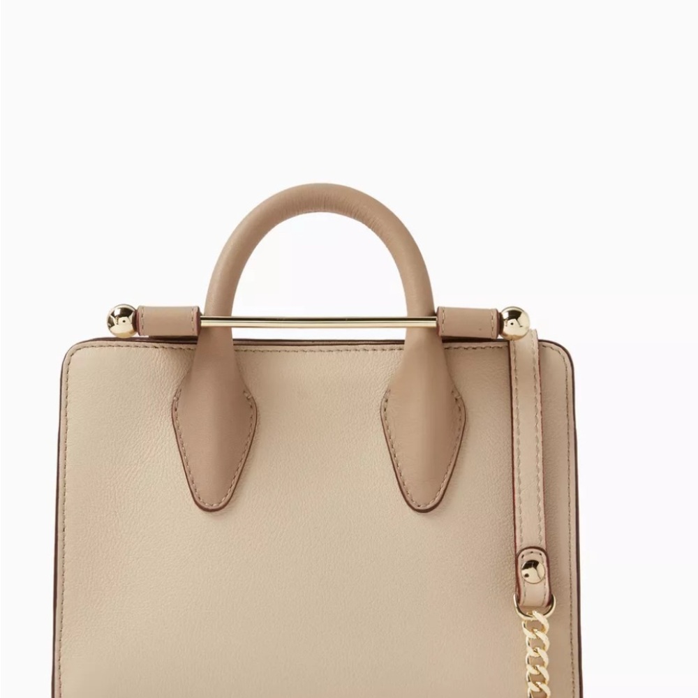 Strathberry Nano Cream & Taupe Satchel with Gold Accents
